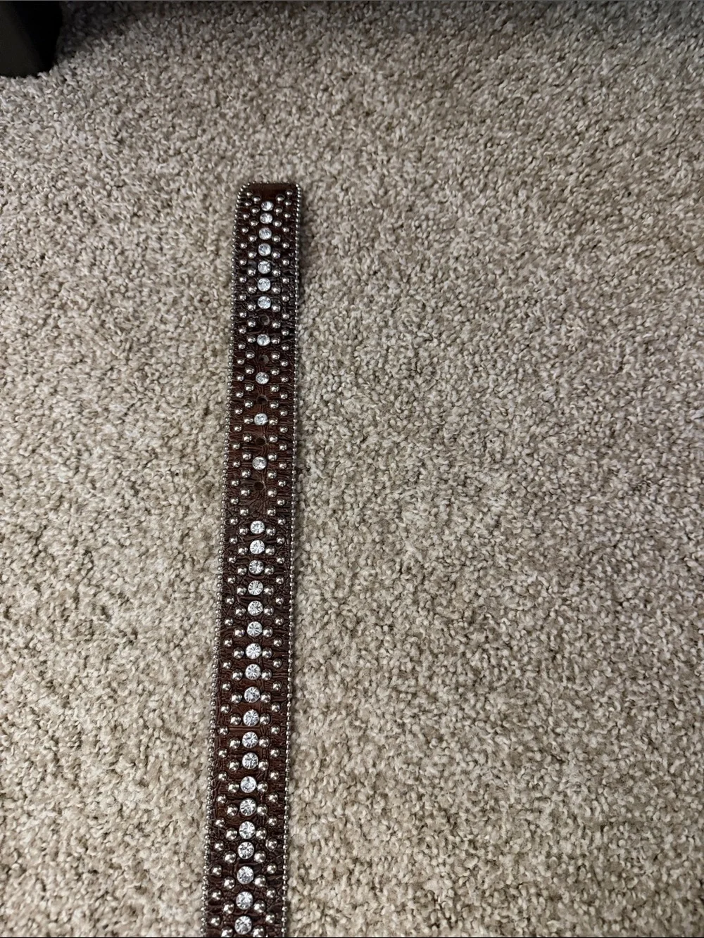 Guess Woman’s Brown Leather Belt with Crystal Accents